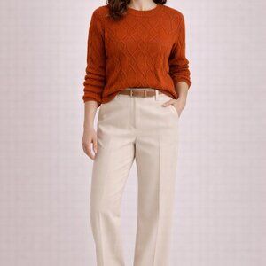 Talbot Lpetite Dark Orange Sweater Acrylic Blend Long Sleeve Cozy Warm